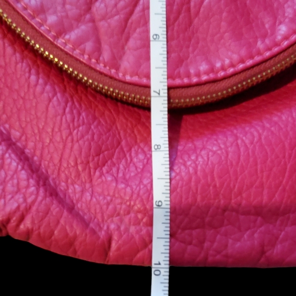 Hot Pink Leather bag.Fold over top zip. 10x13" size. - Picture 7 of 8